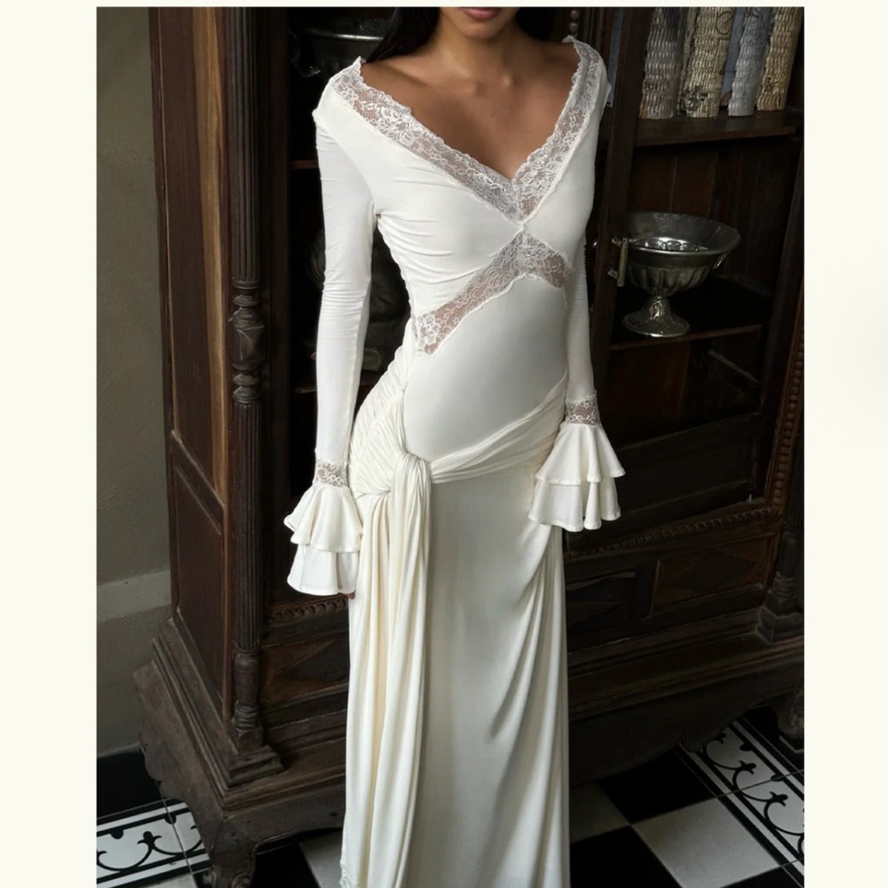 NWT Meshki Electra Slinky Lace Maxi Dress - Ivory (XXS)